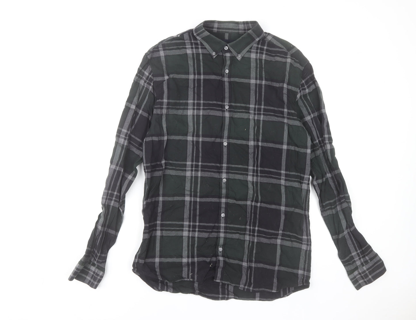 Jack & Jones Men's Green Checked Flannel Long Sleeve Shirt Size L 42 Button-Up