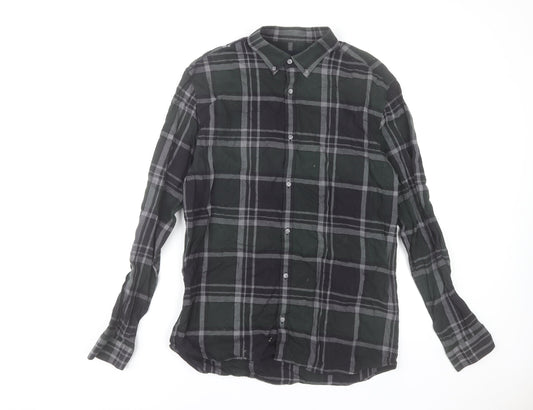 Jack & Jones Men's Green Checked Flannel Long Sleeve Shirt Size L 42 Button-Up