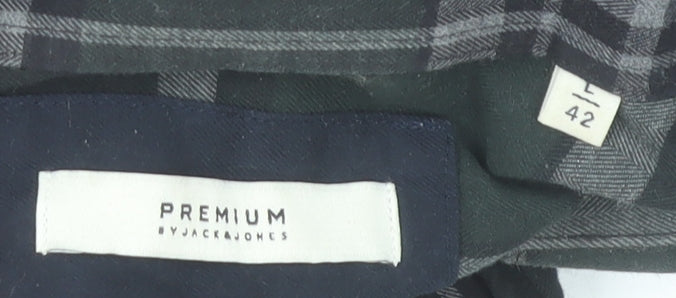 Jack & Jones Men's Green Checked Flannel Long Sleeve Shirt Size L 42 Button-Up