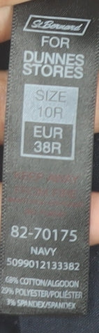 Brand and care label for St. Bernard for Dunnes Stores Women’s Navy Skinny Jeans, size UK 10R, Cotton Blend