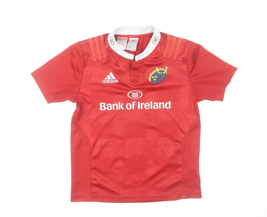 Adidas Boys Red Munster Rugby Jersey T-Shirt 11-12 Years Short Sleeve Activewear