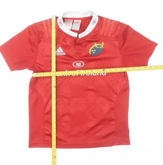 Adidas Boys Red Munster Rugby Jersey T-Shirt 11-12 Years Short Sleeve Activewear