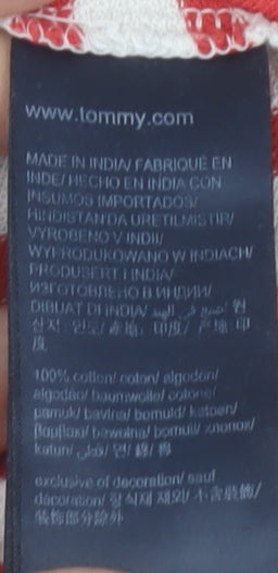 Tommy Jeans Men's Red White Striped Cotton Crew Neck T-Shirt L