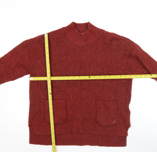 Fat Face Women's Red Cable Knit Mock Neck Jumper Size 10