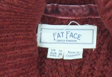Fat Face Women's Red Cable Knit Mock Neck Jumper Size 10