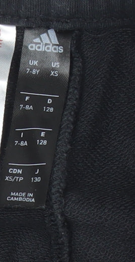 Adidas Girls Black Track Pants 7-8 Years Elastic Waist Cotton Blend