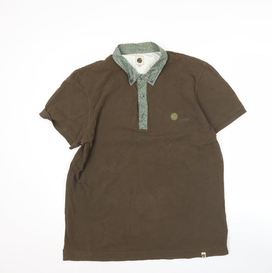 Pretty Green Men's Brown 2XL Cotton Short Sleeve Polo Shirt