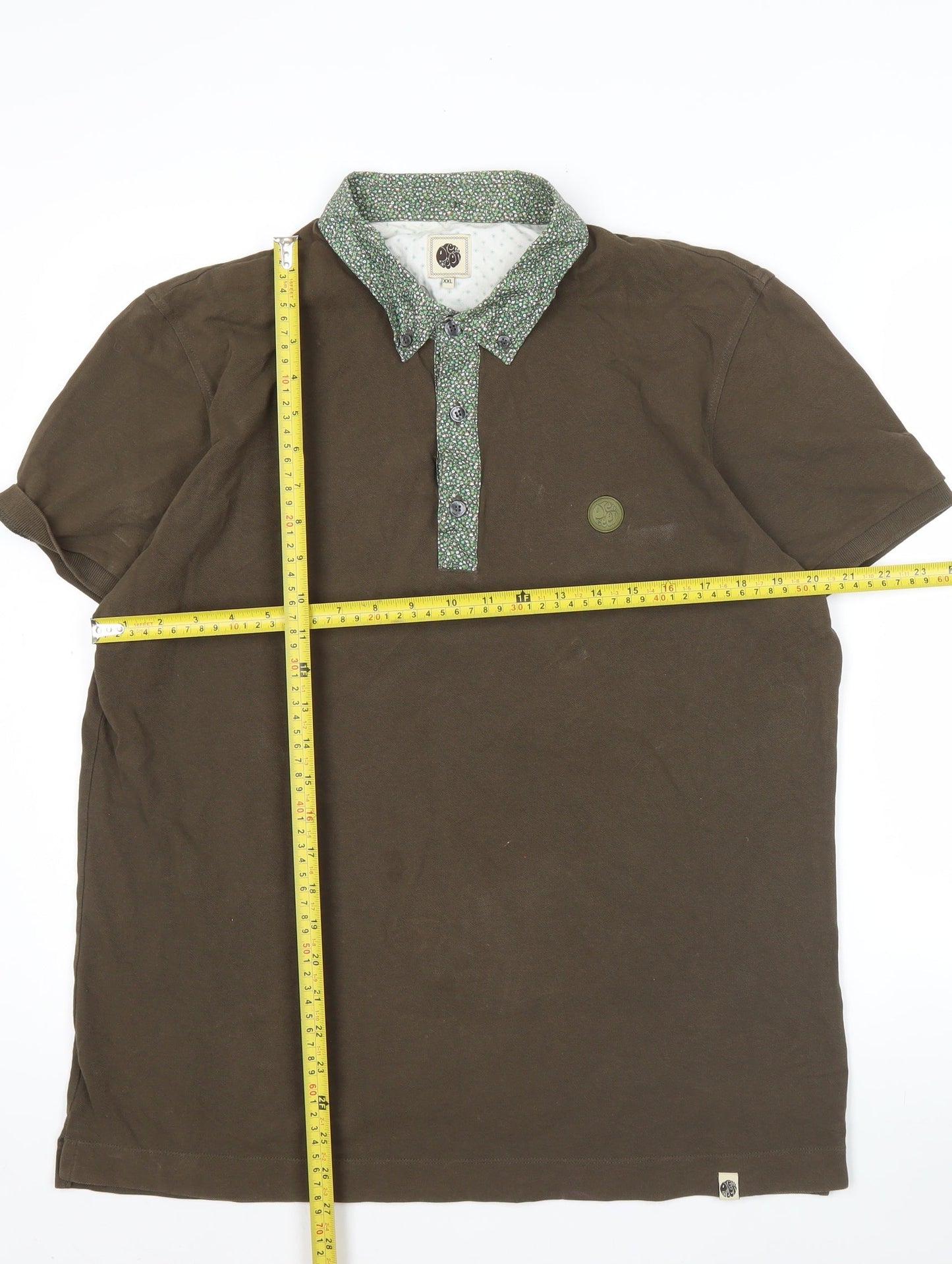 Pretty Green Men's Brown 2XL Cotton Short Sleeve Polo Shirt