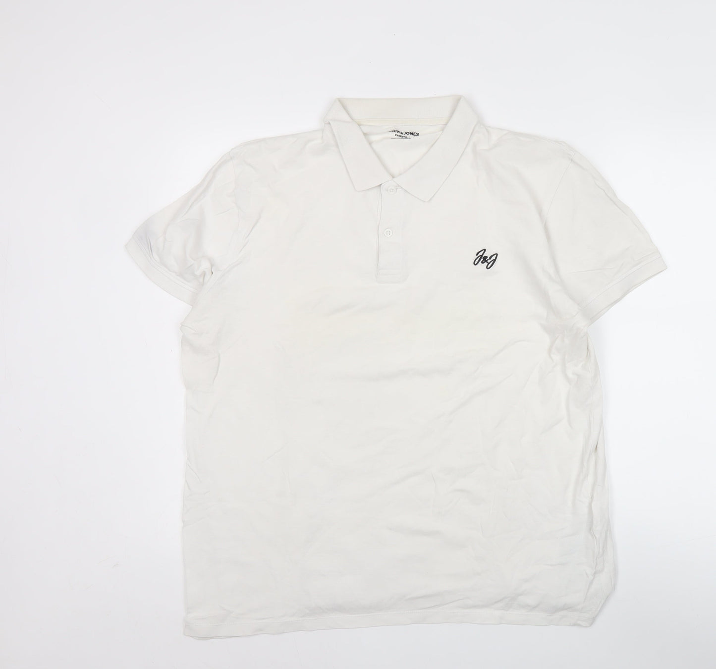 Jack & Jones Men’s White 2XL Short Sleeve Cotton Polo Shirt