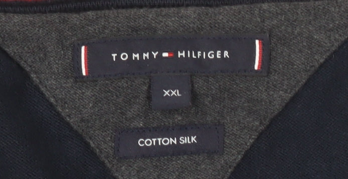 Tommy Hilfiger Men’s Blue 2XL V-Neck Cotton Silk Jumper
