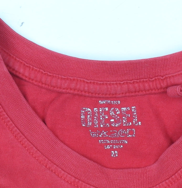 Diesel Men's Red Crew Neck Cotton T-Shirt Size L