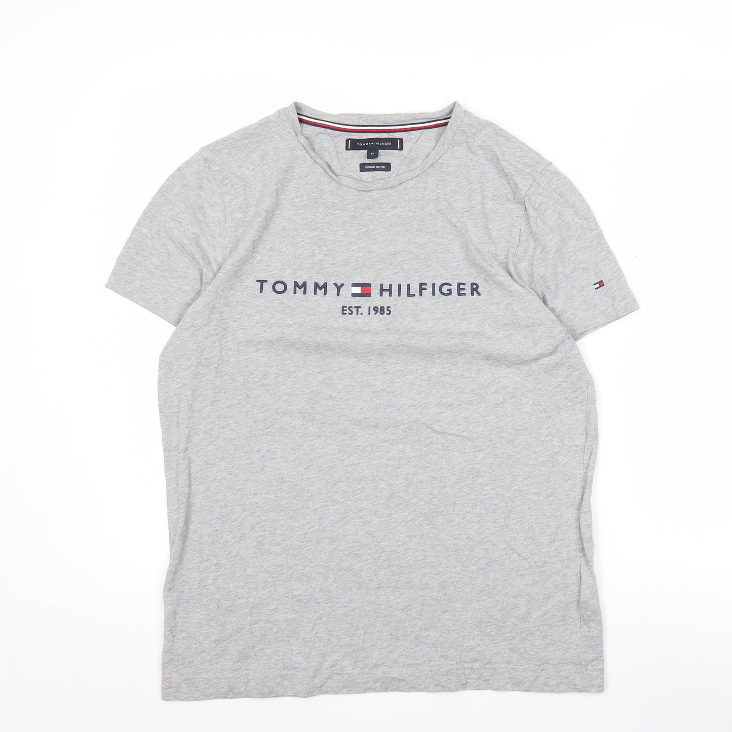 Tommy Hilfiger Men's Grey Cotton Crew Neck Short Sleeve T-Shirt Medium