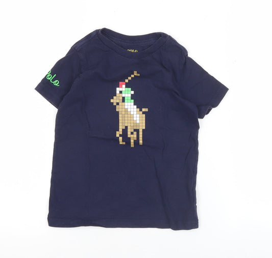 Ralph Lauren Boys Blue 4 Years Polo Graphic Christmas T-Shirt