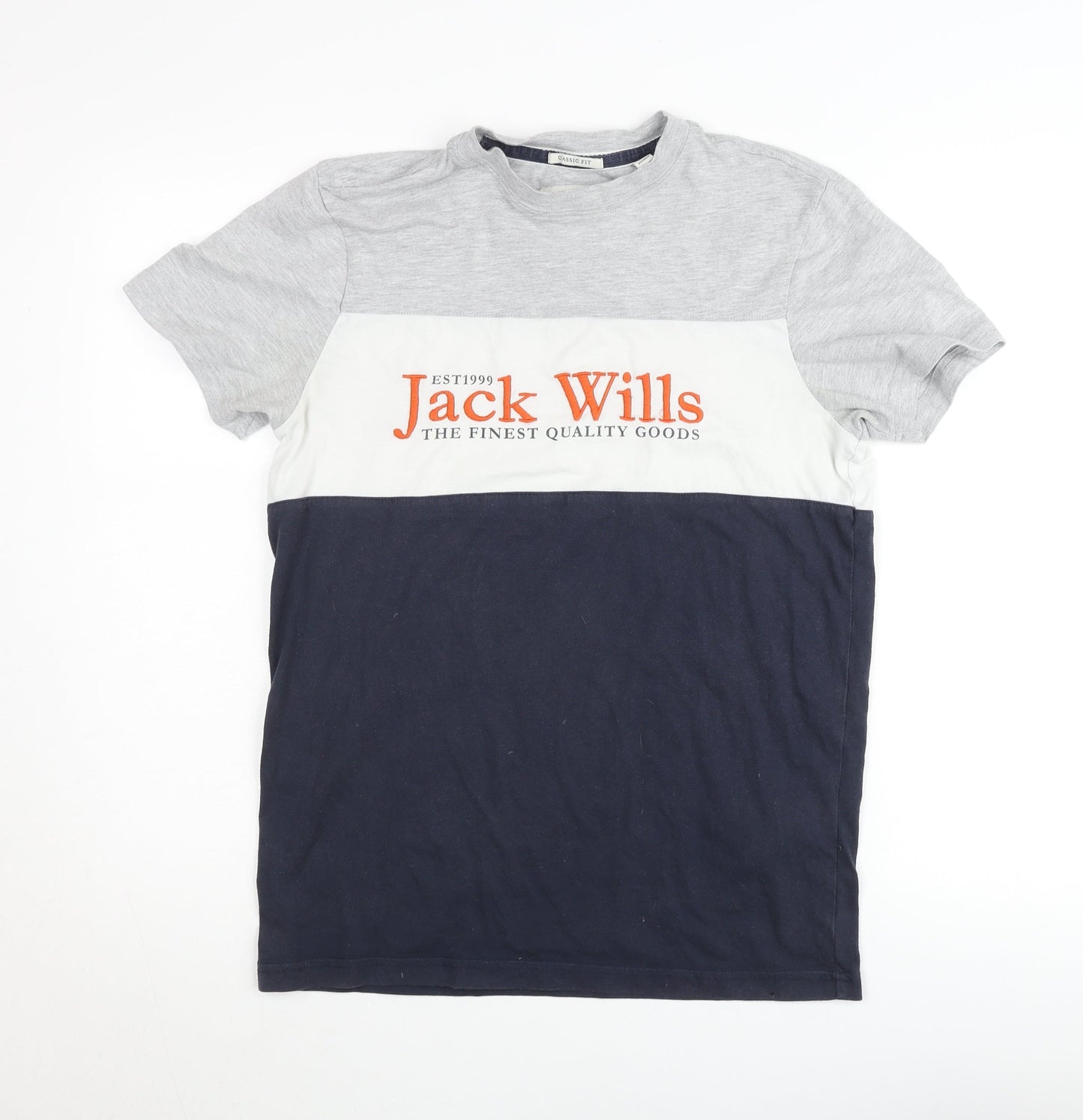 Jack Wills Men's Colourblock Grey White Navy Classic Fit T-Shirt Small