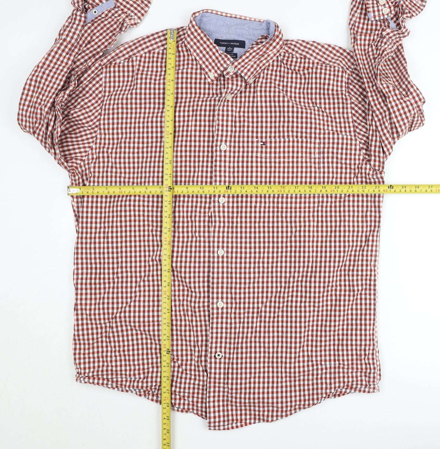 Tommy Hilfiger Men's Brown Check Classic Fit Cotton Button-Down Shirt XL