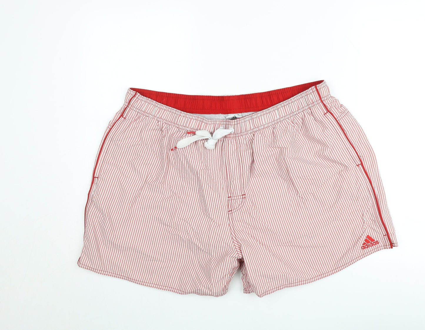 Adidas Men’s Red Striped Swim Shorts 2XL Elastic Waist Quick Dry