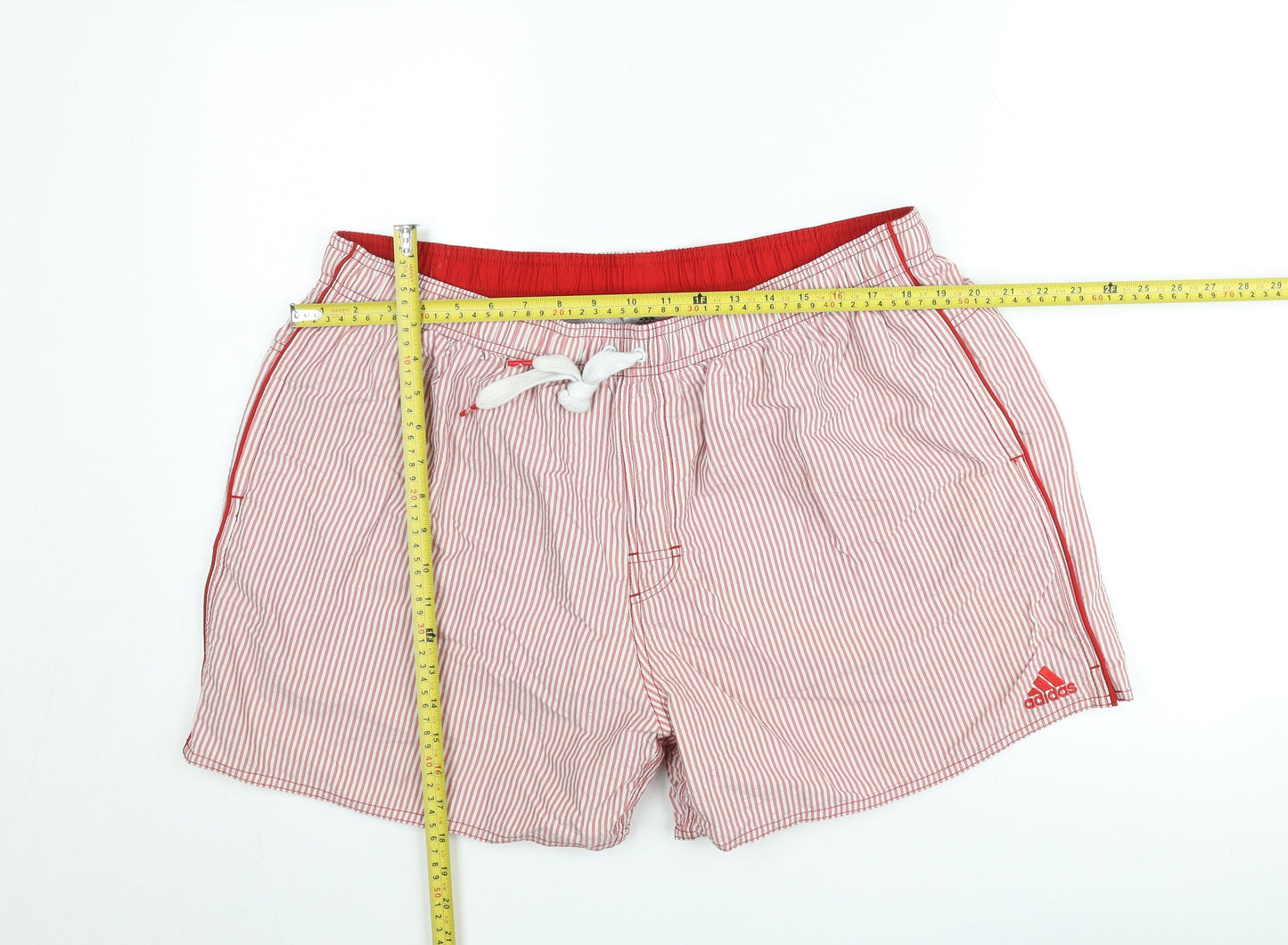 Adidas Men’s Red Striped Swim Shorts 2XL Elastic Waist Quick Dry