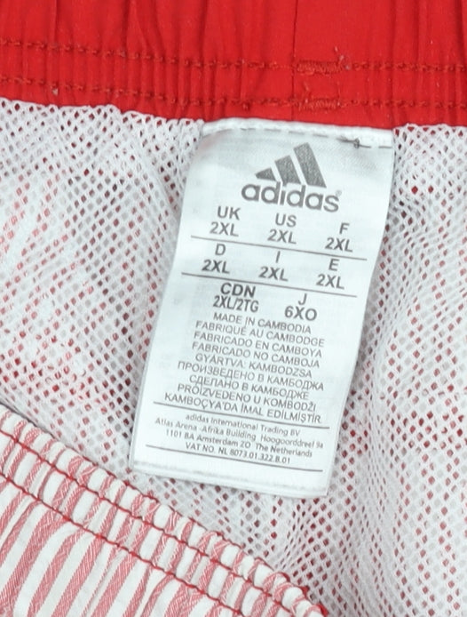 Adidas Men’s Red Striped Swim Shorts 2XL Elastic Waist Quick Dry