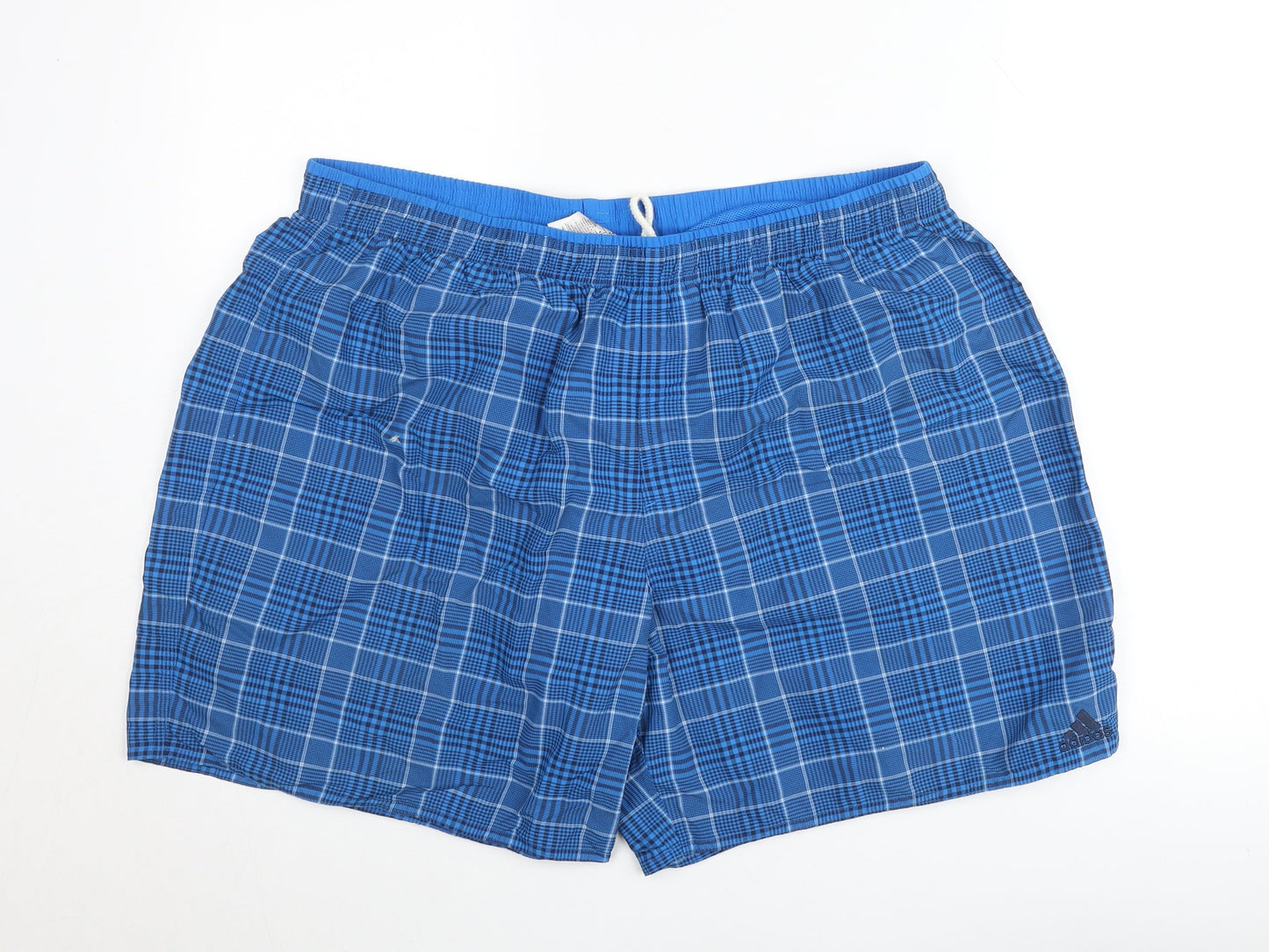 Adidas Men Blue Check 2XL Swim Shorts Elastic Waist Quick Dry