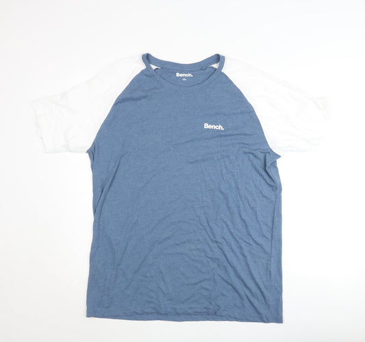 Bench Men's Blue & White Colourblock Crew Neck T-Shirt 2XL