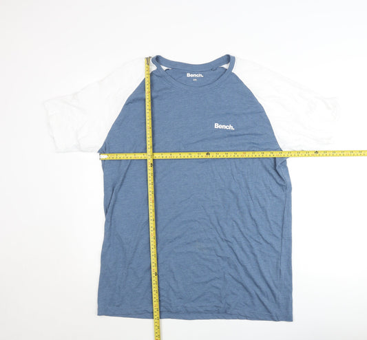 Bench Men's Blue & White Colourblock Crew Neck T-Shirt 2XL