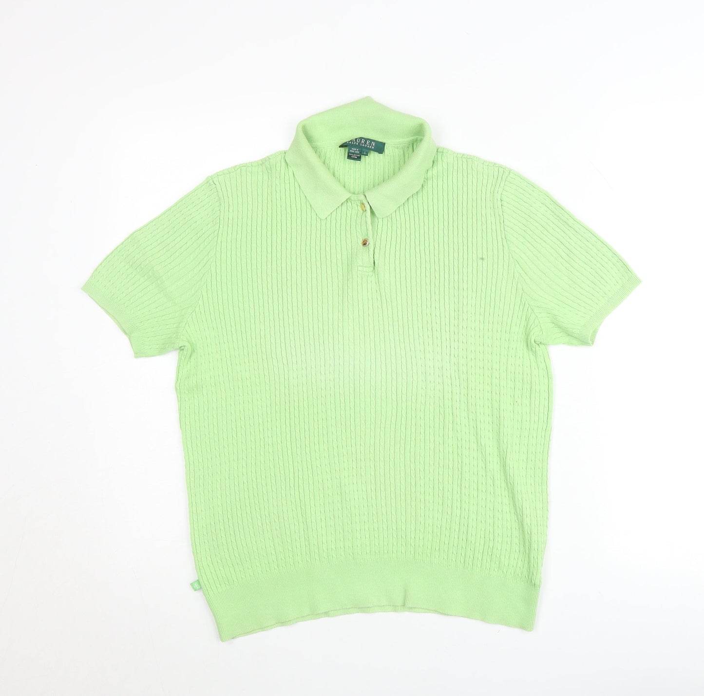 Ralph Lauren Women Green Collared Short Sleeve Knit Henley Jumper L