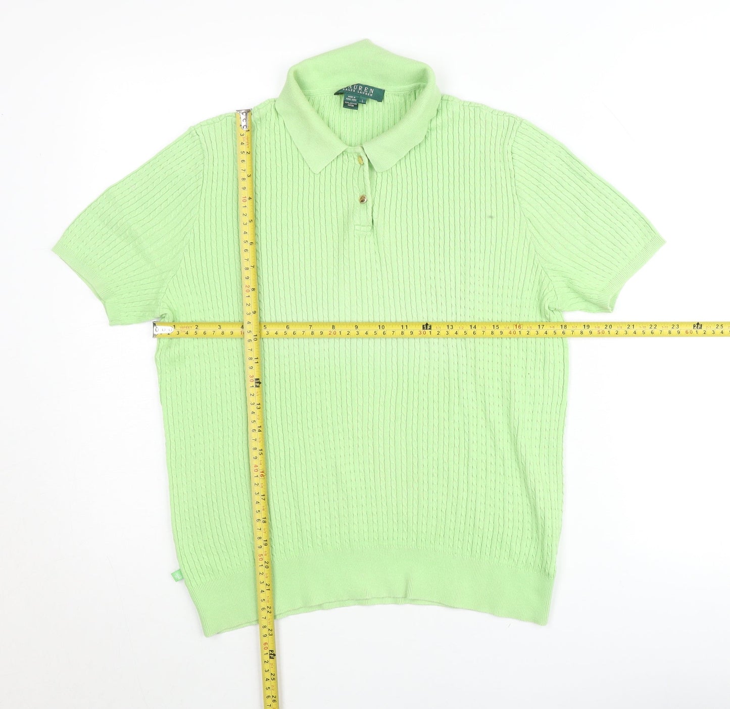 Ralph Lauren Women Green Collared Short Sleeve Knit Henley Jumper L
