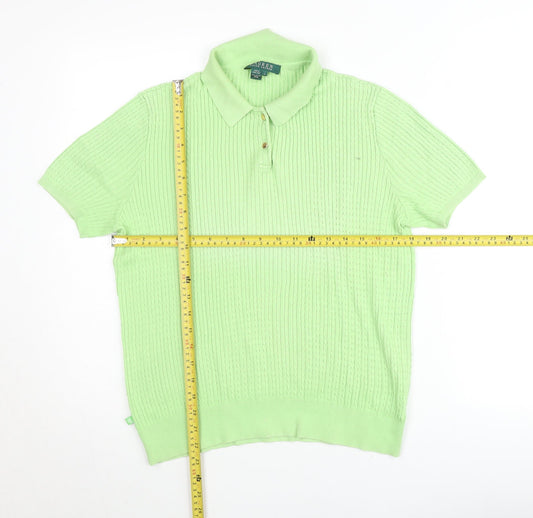 Ralph Lauren Women Green Collared Short Sleeve Knit Henley Jumper L