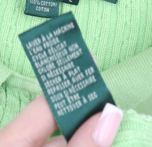 Ralph Lauren Women Green Collared Short Sleeve Knit Henley Jumper L