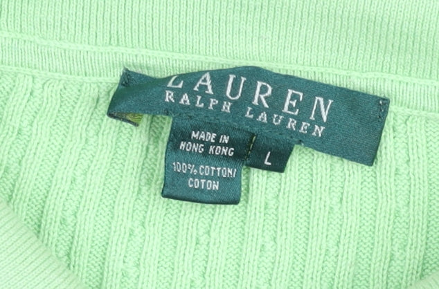 Ralph Lauren Women Green Collared Short Sleeve Knit Henley Jumper L