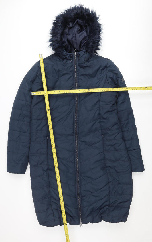 Regatta Womens Blue Long Puffer Jacket UK 14 Hooded Winter Coat