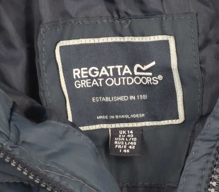 Regatta Womens Blue Long Puffer Jacket UK 14 Hooded Winter Coat