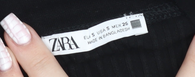Zara Women Black Cropped Cotton Elastane Tank Top Size S