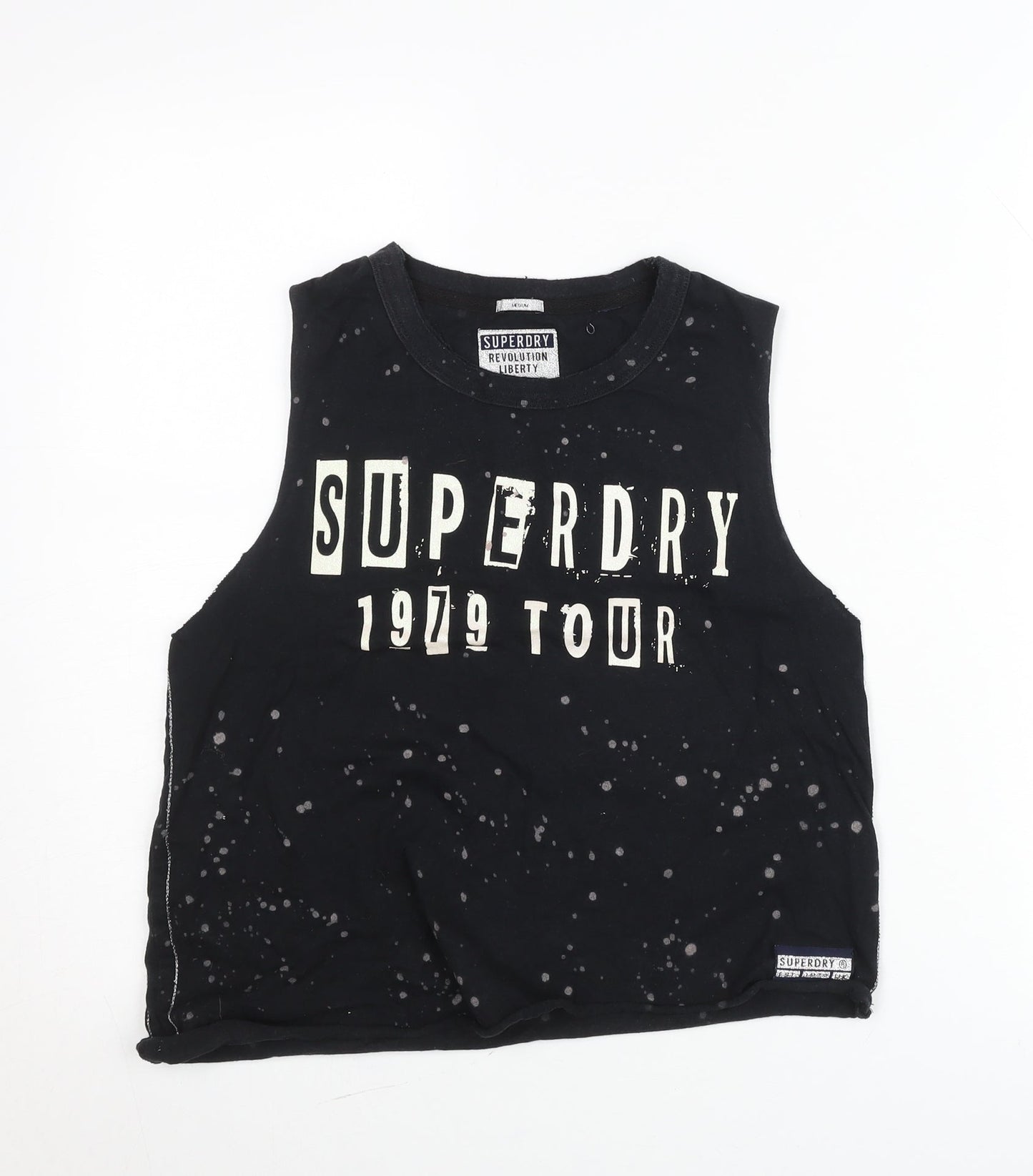Superdry Womens Black Cropped Tank Top Medium 1979 Tour Graphic