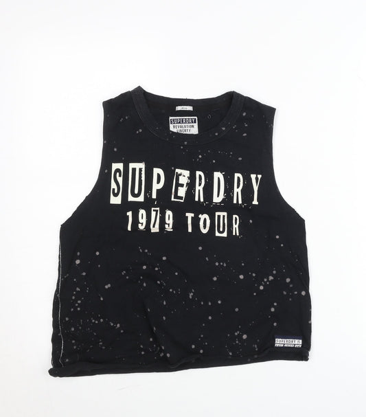 Superdry Womens Black Cropped Tank Top Medium 1979 Tour Graphic