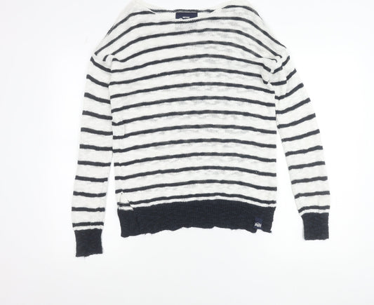 Superdry Women's White Striped Boat Neck Pullover Jumper Size S