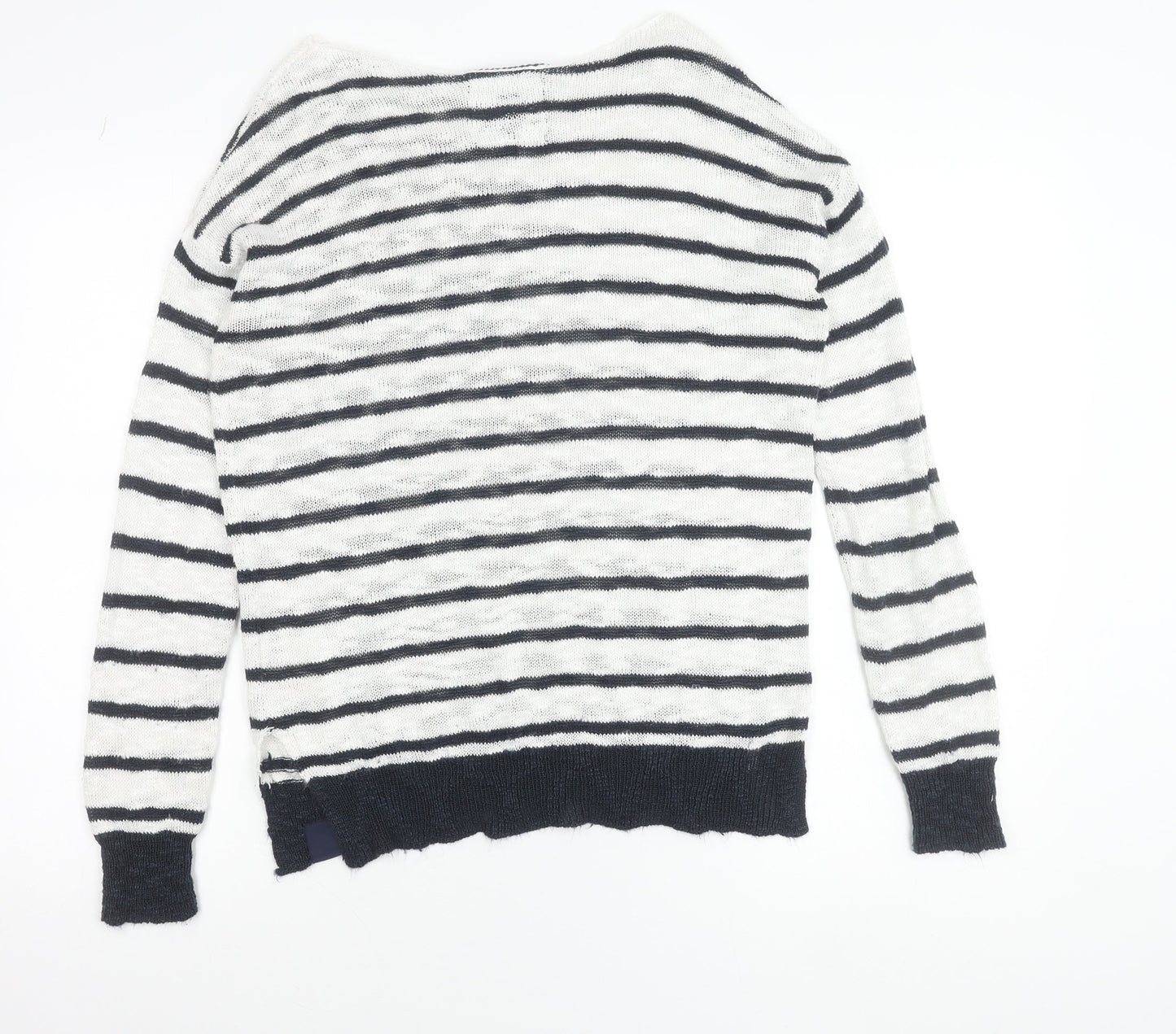 Superdry Women's White Striped Boat Neck Pullover Jumper Size S