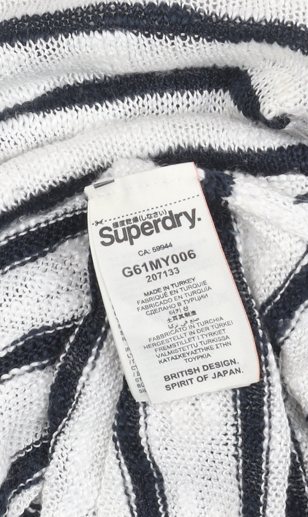 Superdry Women's White Striped Boat Neck Pullover Jumper Size S