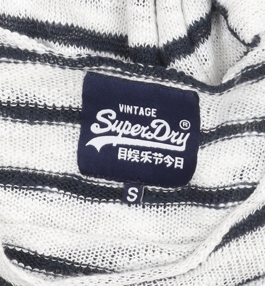 Superdry Women's White Striped Boat Neck Pullover Jumper Size S