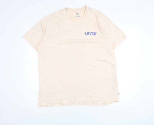 Levi's Men's Beige Short Sleeve Crew Neck Logo Cotton T-Shirt Size L