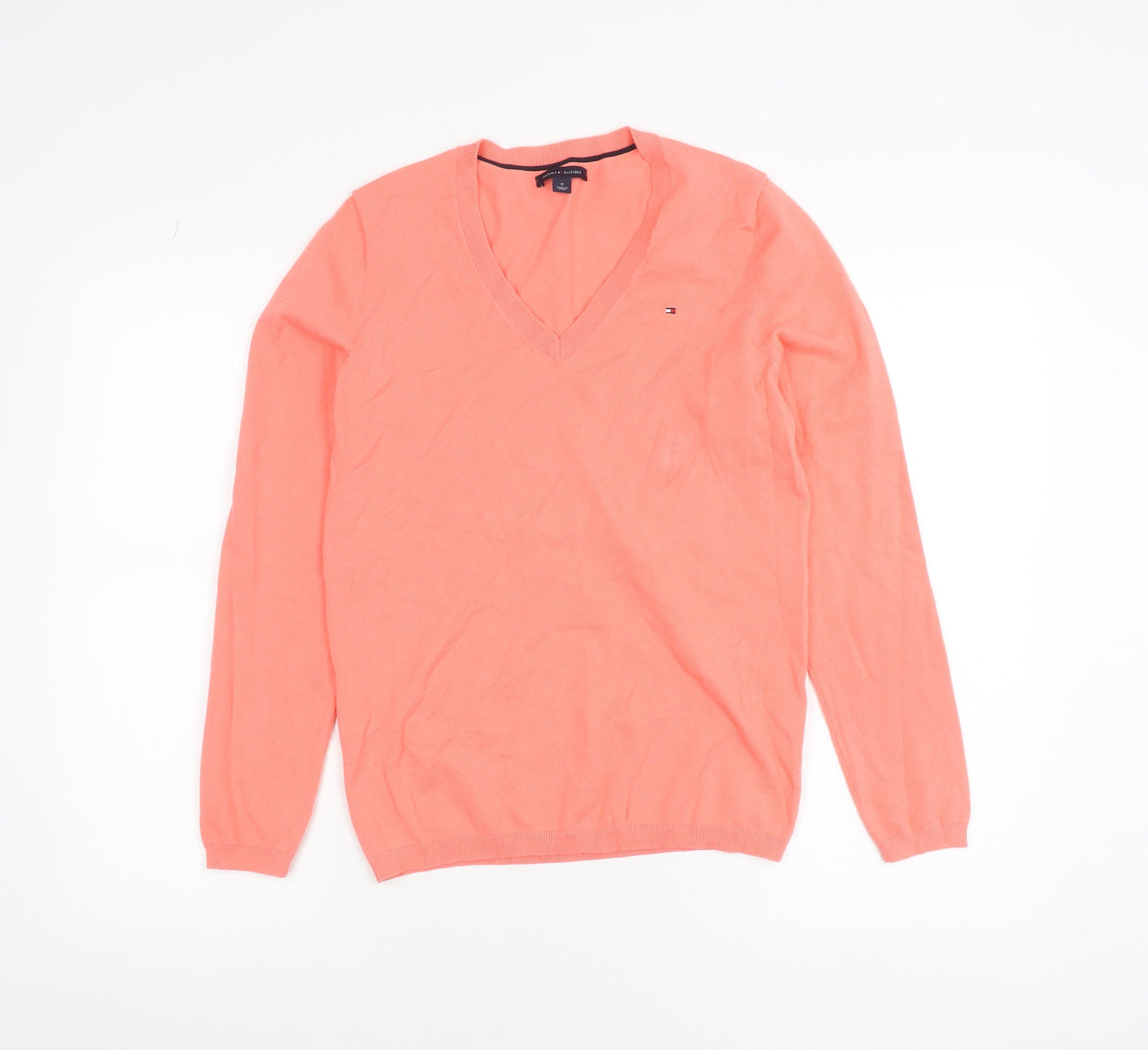 Tommy Hilfiger Women's Pink V-Neck Cotton Jumper Size M