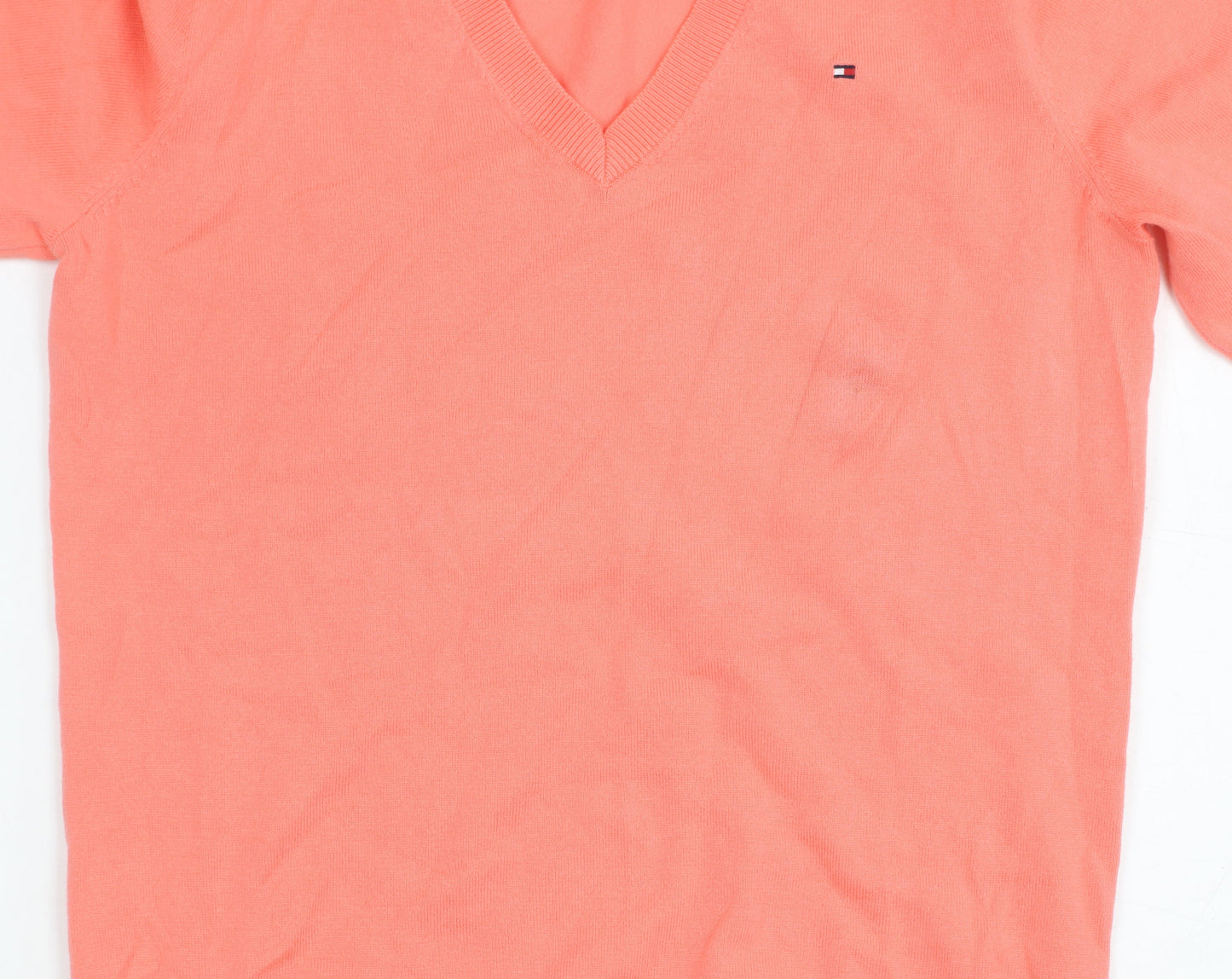 Tommy Hilfiger Women's Pink V-Neck Cotton Jumper Size M