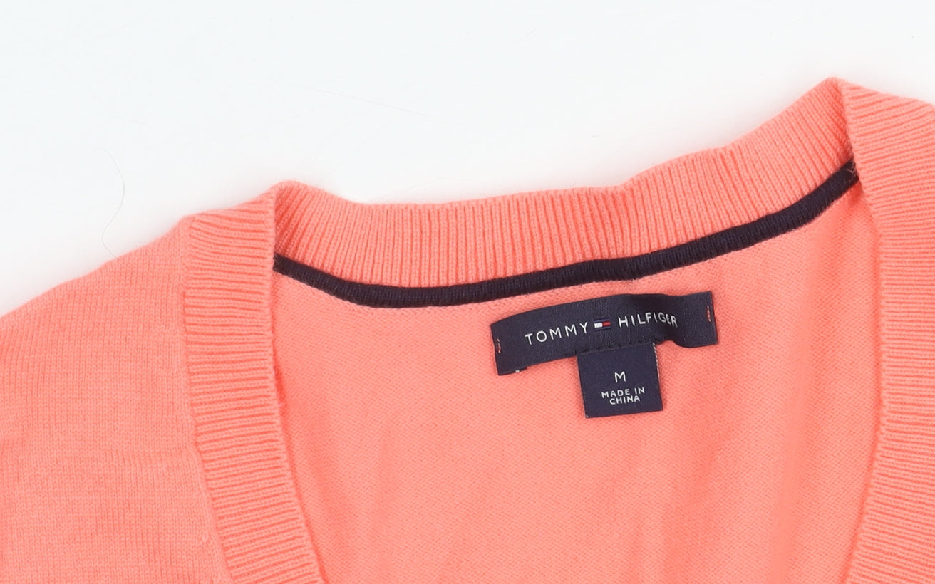 Tommy Hilfiger Women's Pink V-Neck Cotton Jumper Size M