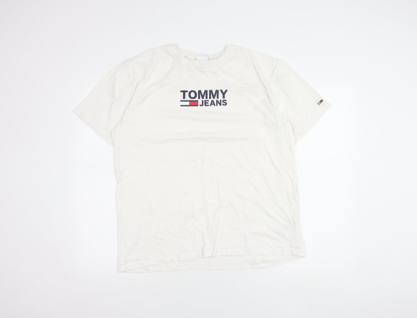 Tommy Jeans Men's White XL Logo Short Sleeve Cotton T-Shirt