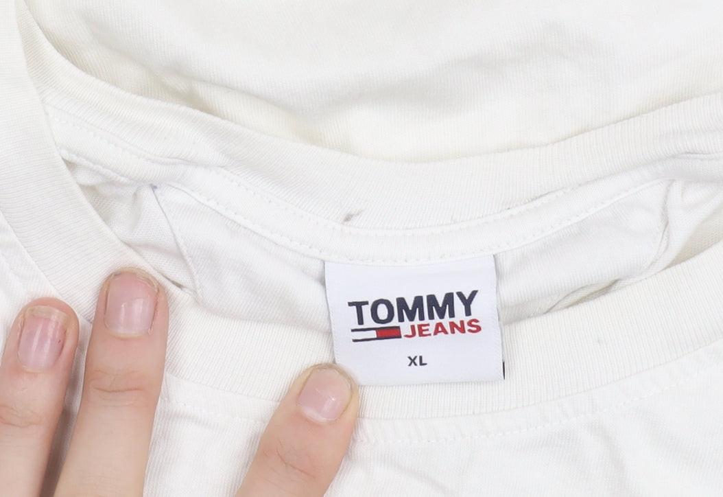 Tommy Jeans Men's White XL Logo Short Sleeve Cotton T-Shirt