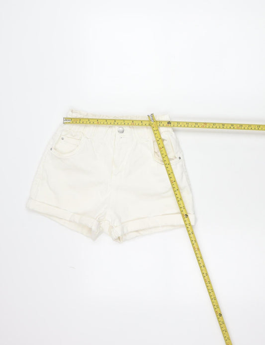 Bershka Women’s Ivory Paperbag Shorts Size 8 Cotton Blend