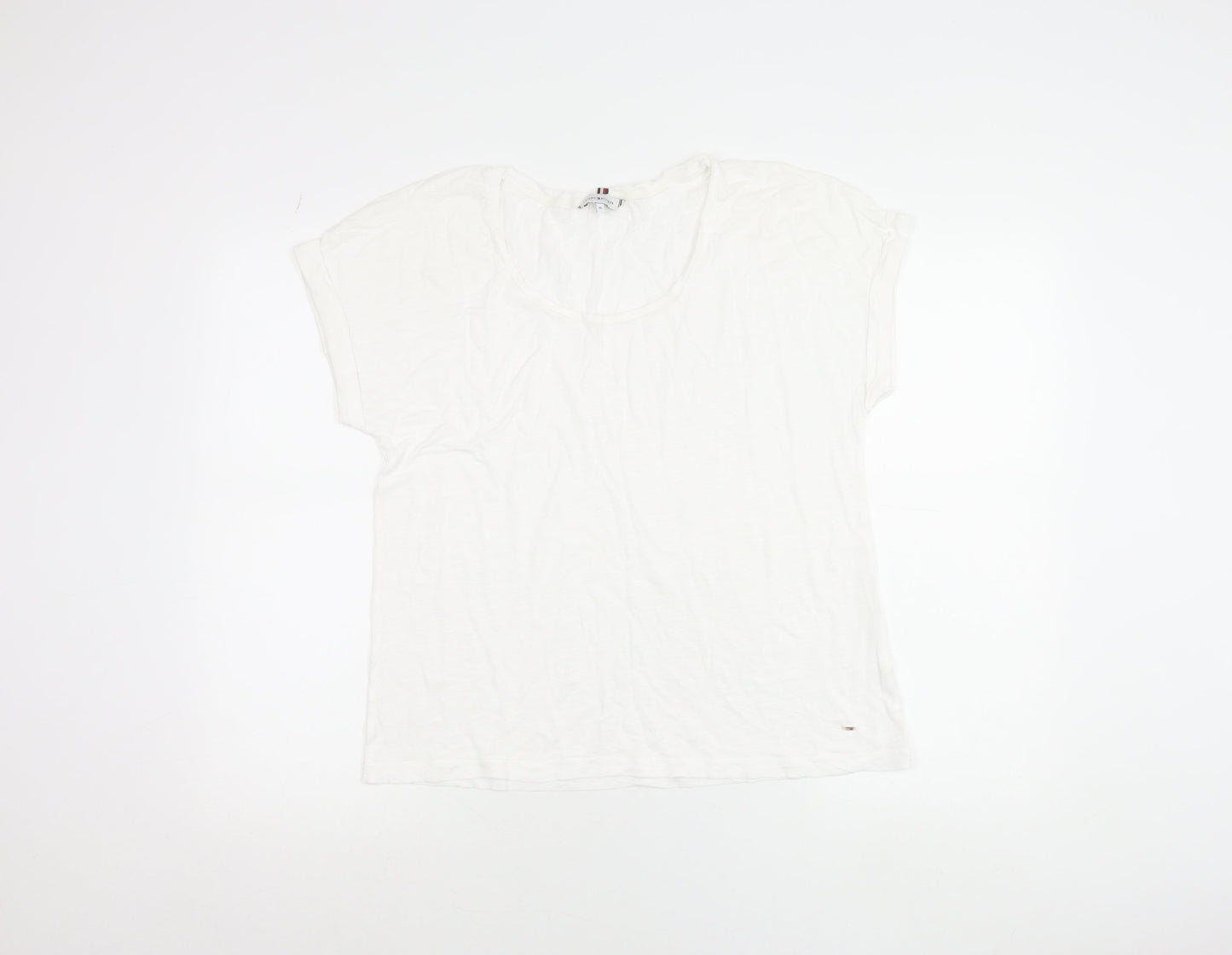 Tommy Hilfiger Women White Cotton Scoop Neck Short Sleeve T-Shirt M