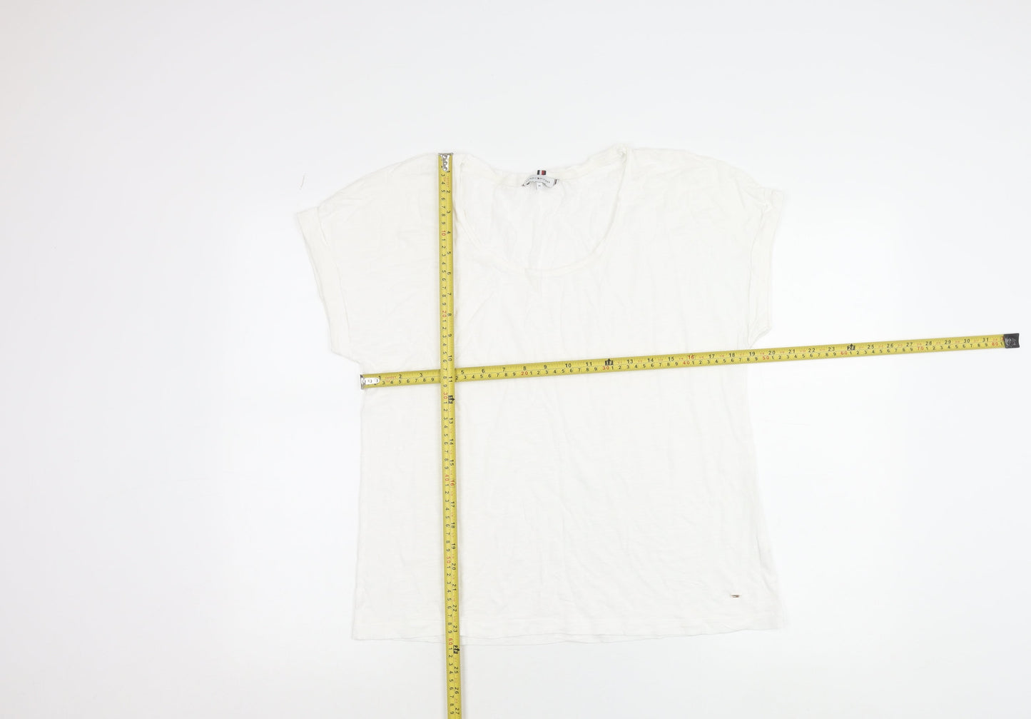 Tommy Hilfiger Women White Cotton Scoop Neck Short Sleeve T-Shirt M