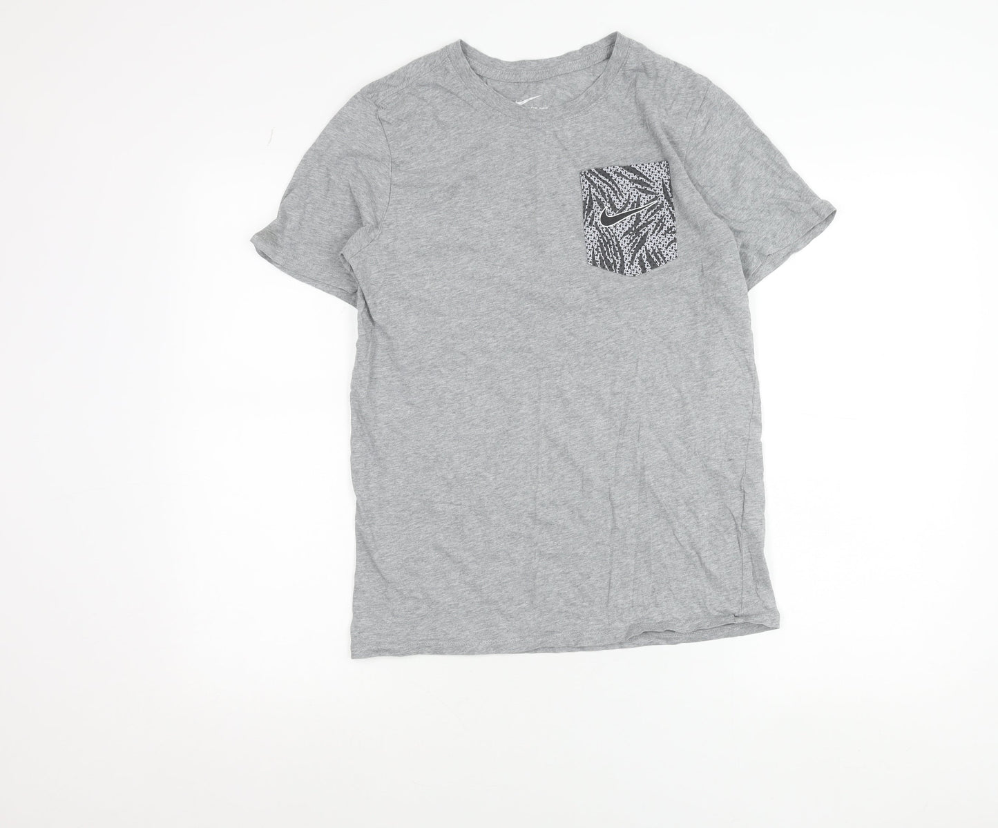 Nike Men’s Grey Athletic Fit Cotton T-Shirt Size S Crew Neck Sports Top