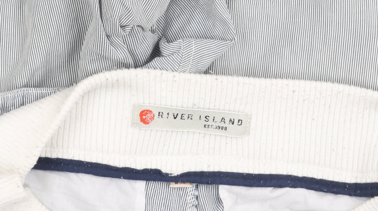 River Island Mens Grey Cargo Shorts M Striped Cotton Blend Elastic Waist